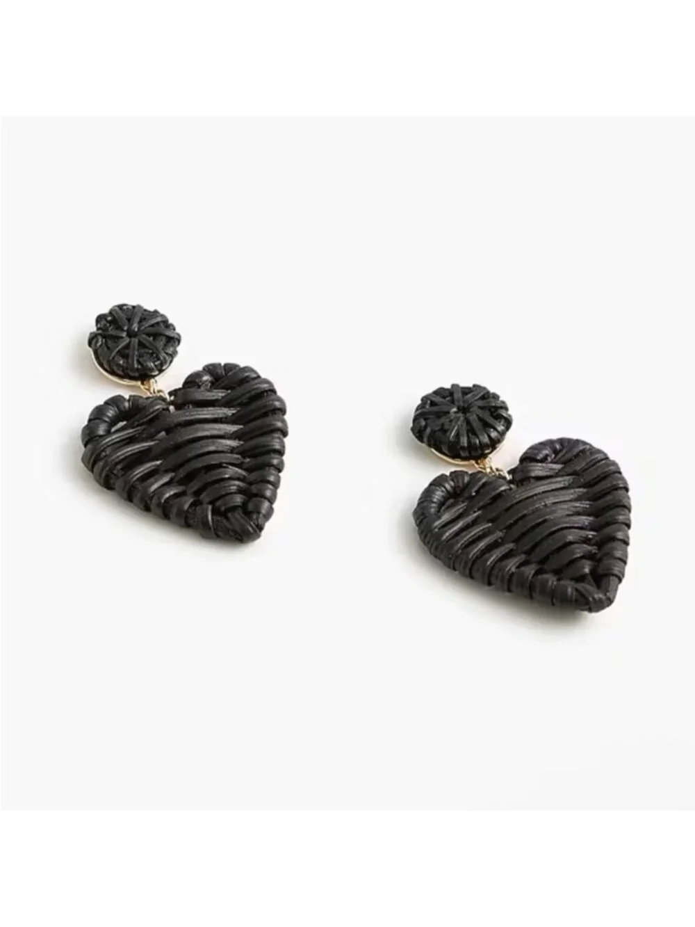 New! JCREW Black Woven Heart Earrings (2006) NWT